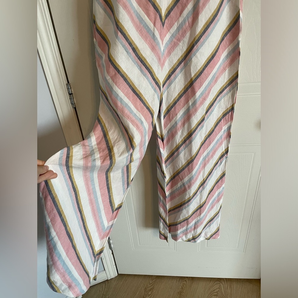 CHARLIE B Striped Linen Coastal Jumpsuit Wide Leg Pink White XS - Picture 6 of 16